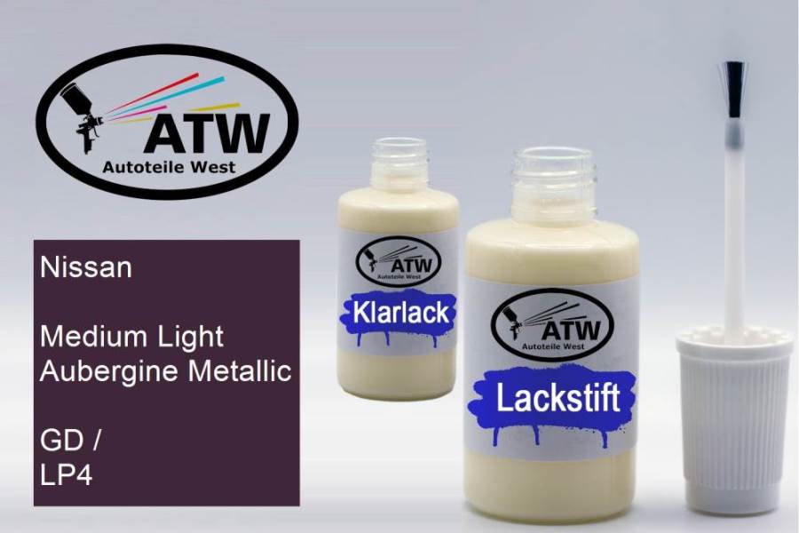 Nissan, Medium Light Aubergine Metallic, GD / LP4: 20ml Lackstift + 20ml Klarlack - Set, von ATW Autoteile West.